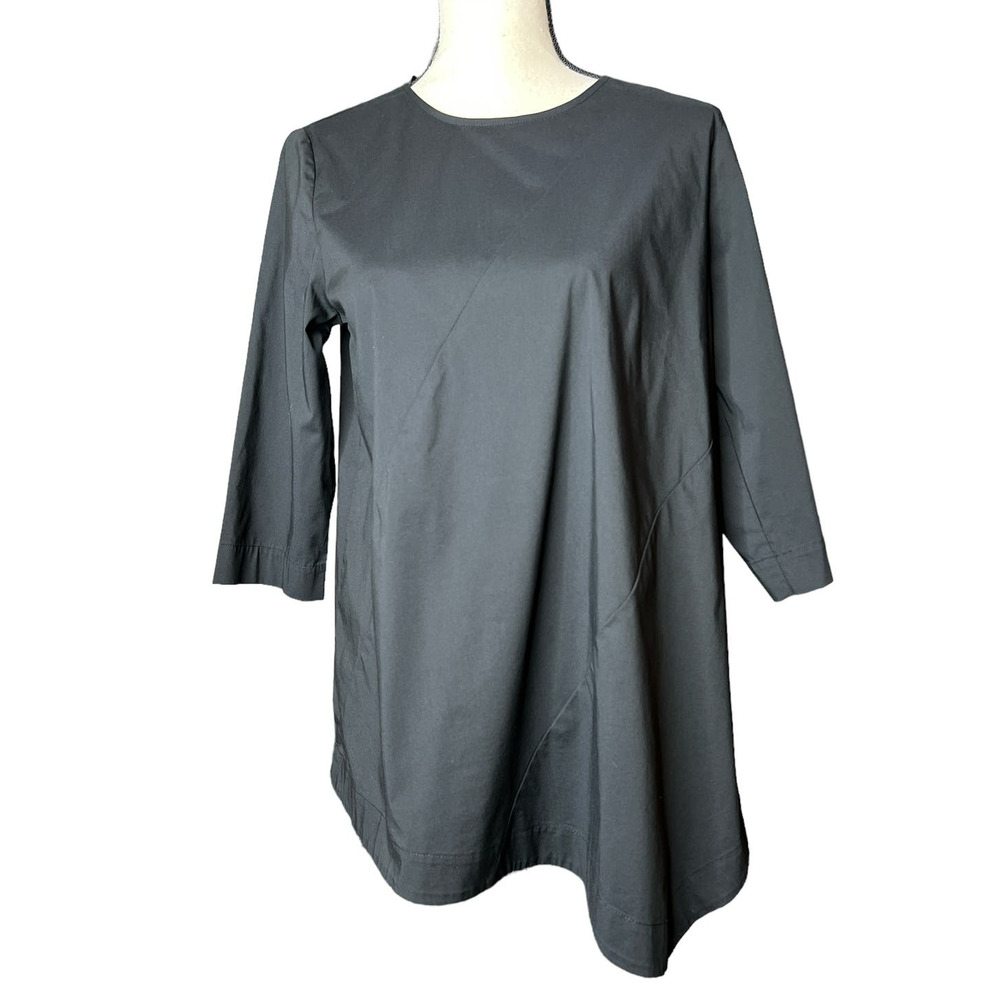 J.Jill Blouse Size Small Petite in Black Diagonal Hem Three-Quarter Sleeve